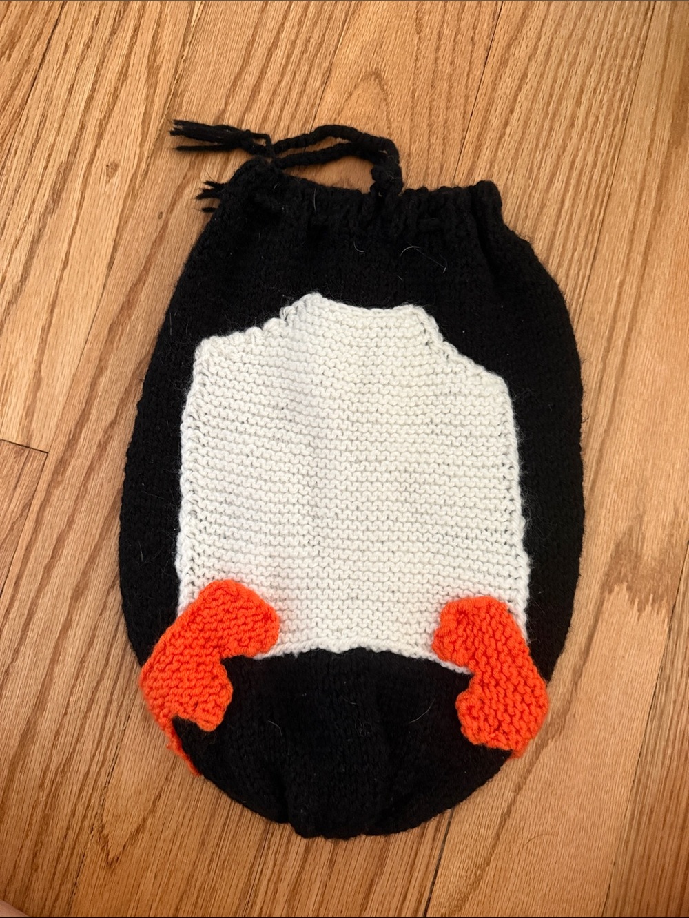 Handmade Black, White & Orange Knit Penguin swaddle